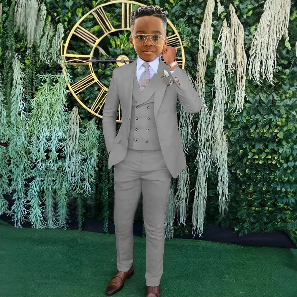 Fashionable Boys Suit Set 3 Pieces Jacket Vest Pants Banquet Party Outfit Elegant Children's Tuxedo Wedding Guest Clothes 2-20T