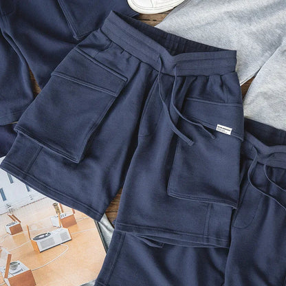 Navy Blue P44 Cargo Joggers Shorts Men Loose Cotton Large Pocket Work Tactical Short Pants Amekaji Casual Knitted Shorts