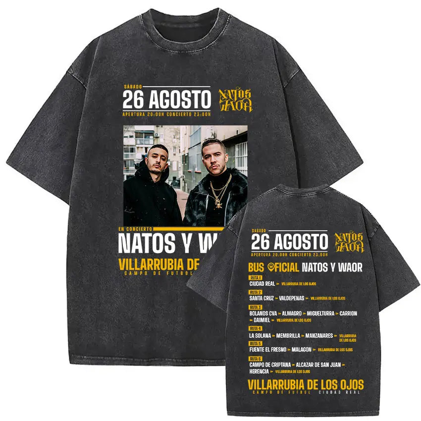 Washed Vintage NATOS WAOR Hijos De La Ruina Logo Album Merch T Shirts Men's Women Hip Hop Gothic Short Sleeve T-shirt Streetwear