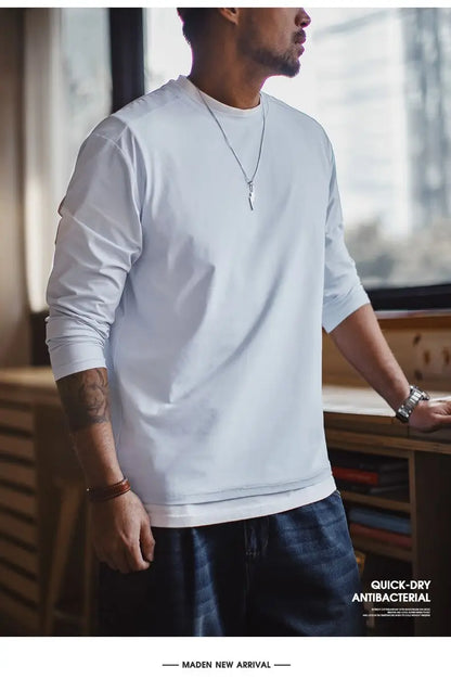 Casual 7A Anti-Bacterial Quick-Dry Long Sleeve T-Shirt Men's Spring Cool Comfort Breathable Tops Round Neck Layering Tee