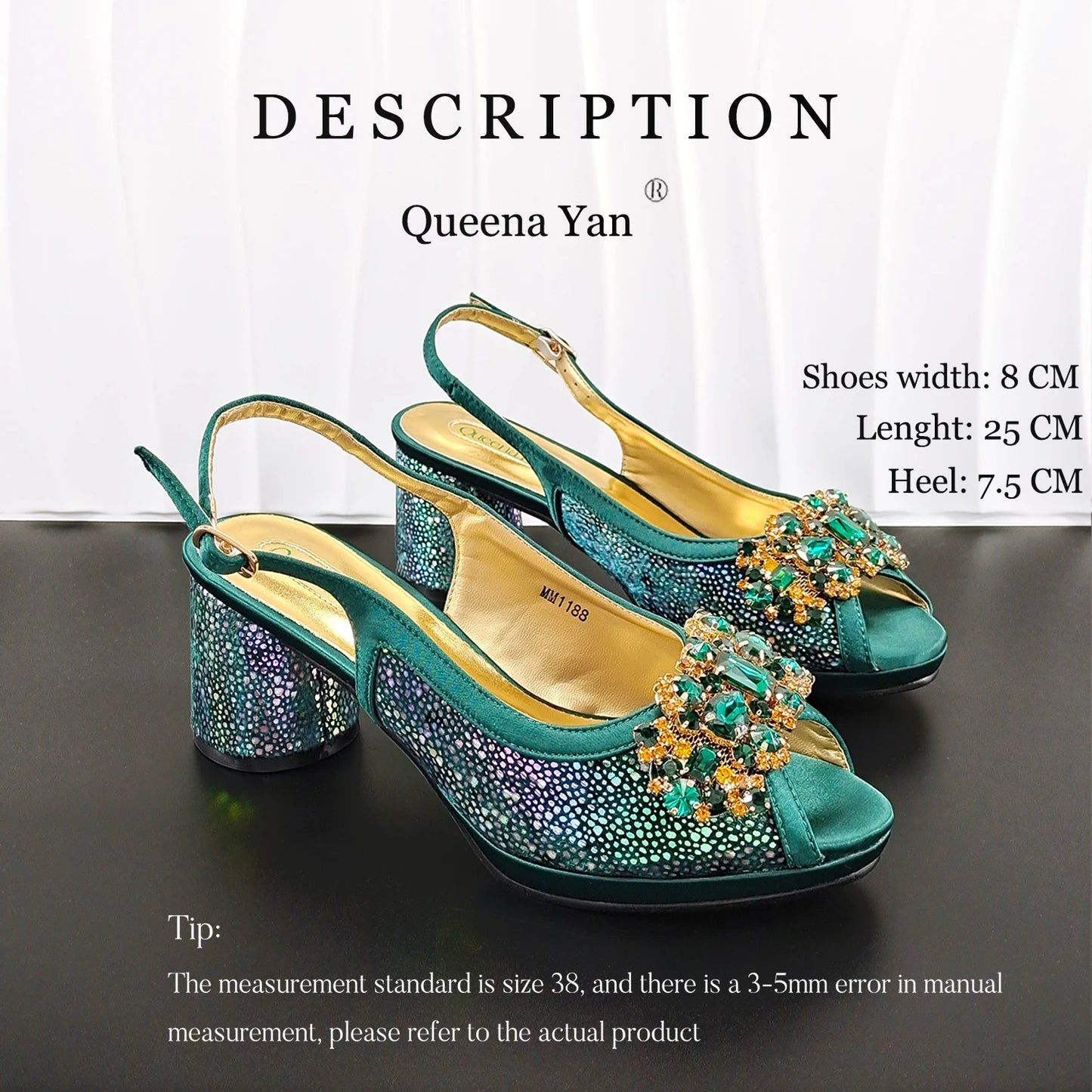 2026 New Green Elegant Women's High Heels Shoes  & Bag Set Rhinestone-Embellished Designer Shoes Perfect for Special Occasionss