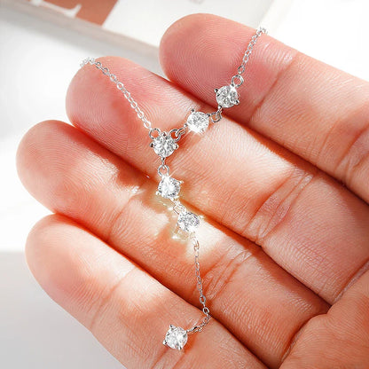 4mm Tassel Necklace Moissanite Pendant Round Cut Sparkling Neck Chain Girls Christmas Gift 925 Sterling Silver Plated 18K