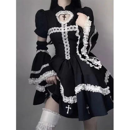Lolita Cross Color Blo Puffy  Dr k Sle High Waist Princ Gown Long Sve A-Line Silhouette Everyday ...
