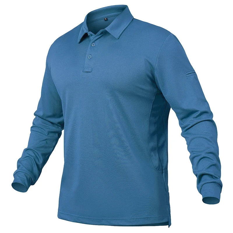 Men's Performance Long Sleeve Shirt Lightweight  Breathable Outdoor Hiking Fishing Polo Shirts UPF50+ Pique Jersey Golf Shirt