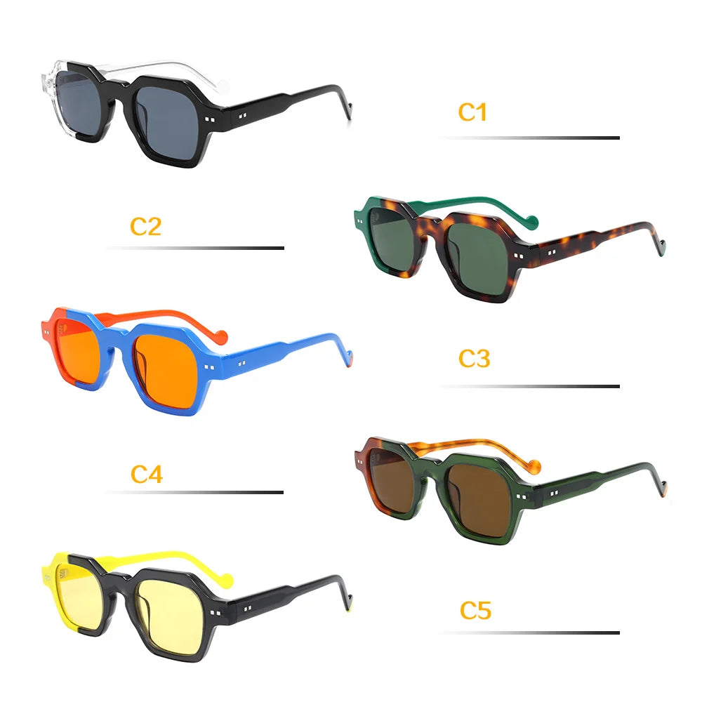 Retro Sunglasses Asymmetric Color Square Frame UV400 Protection for Women Men Polarized Lens Outdoor Daily Wear Lightweigh