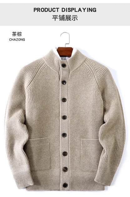 100% Pure Cashmere Sweater for Men's Cardigan Half Turtleneck Knitted Jacket for Winter High-End Business Thickened Sweater
