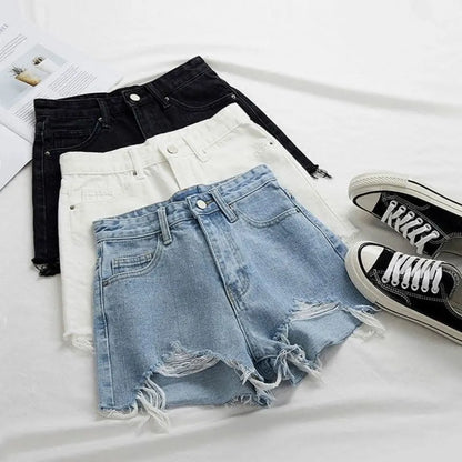 Black High-Waist A-Line Wide Leg Jeans Shorts for Women Summer 2026 Trendy Loose Fit Slimming Hot Pants Ladies Denim