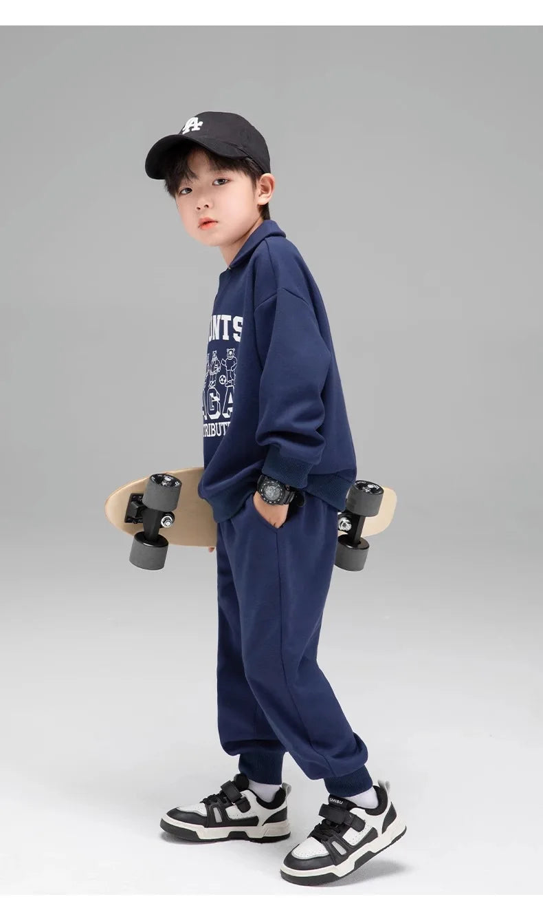 Spring Autumn Girls Boys Alphabet Workout Preppy Sweatshirt+Sweatpant School Kids Tracksuit Child 2PCS Outfit Jogger Set 3-14Yrs