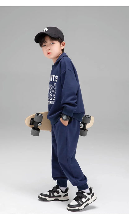 Spring Autumn Girls Boys Alphabet Workout Preppy Sweatshirt+Sweatpant School Kids Tracksuit Child 2PCS Outfit Jogger Set 3-14Yrs