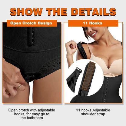 Bodysuit Shapewear Women Tummy Control Butt Lifter Faja Body Shaper Open Crotch With Hooks Design