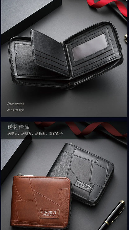 New style wallet for men and women, long single zipper handbag, fashionable and retro patchwork, large capacity purse, loose cha