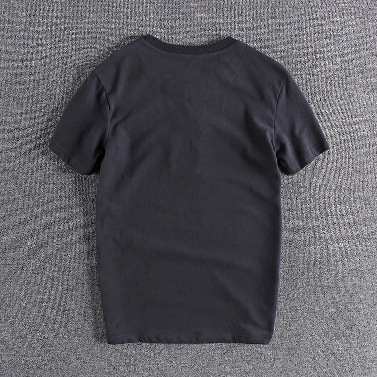 Summer New American Retro Short-sleeved O-neck Solid Color T-shirt Men's Fashion Simple 100% Cotton Washed Casual Sport Tops