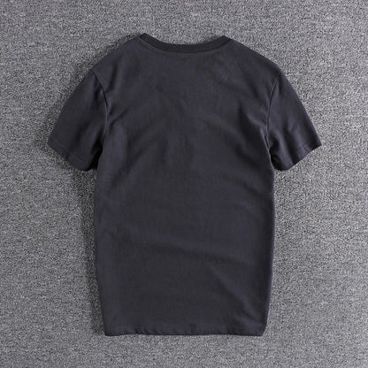 Summer New American Retro Short-sleeved O-neck Solid Color T-shirt Men's Fashion Simple 100% Cotton Washed Casual Sport Tops