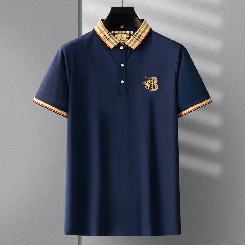 Summer novel men's high-end lace collar B-shaped short sleeved polo shirt, comfortable and casual business T-shirt