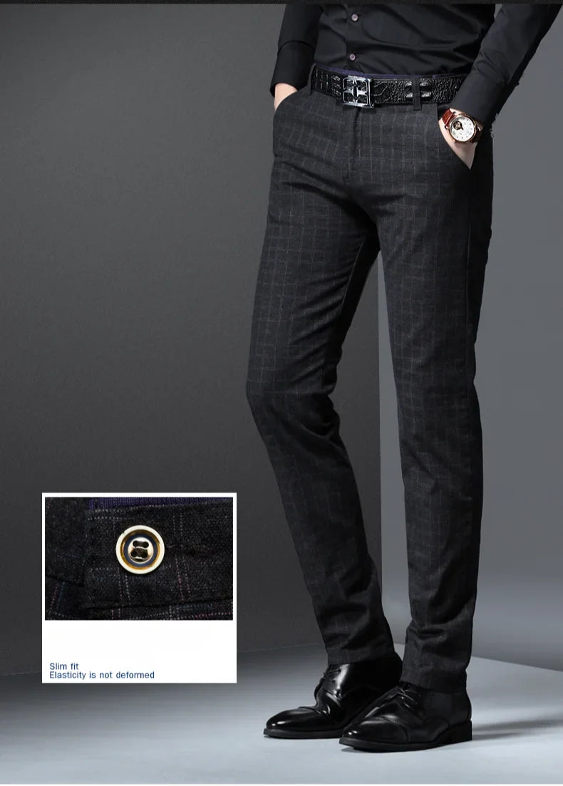 Men's Autumn New Classic Business Suit Pants Black Blue Fashionable Stretch Straight Slim Casual Trousers Brand Clothing Male