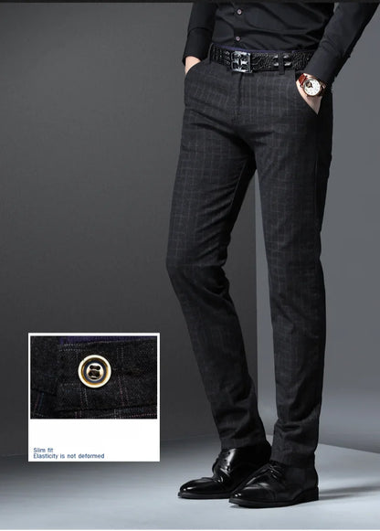 Men's Autumn New Classic Business Suit Pants Black Blue Fashionable Stretch Straight Slim Casual Trousers Brand Clothing Male