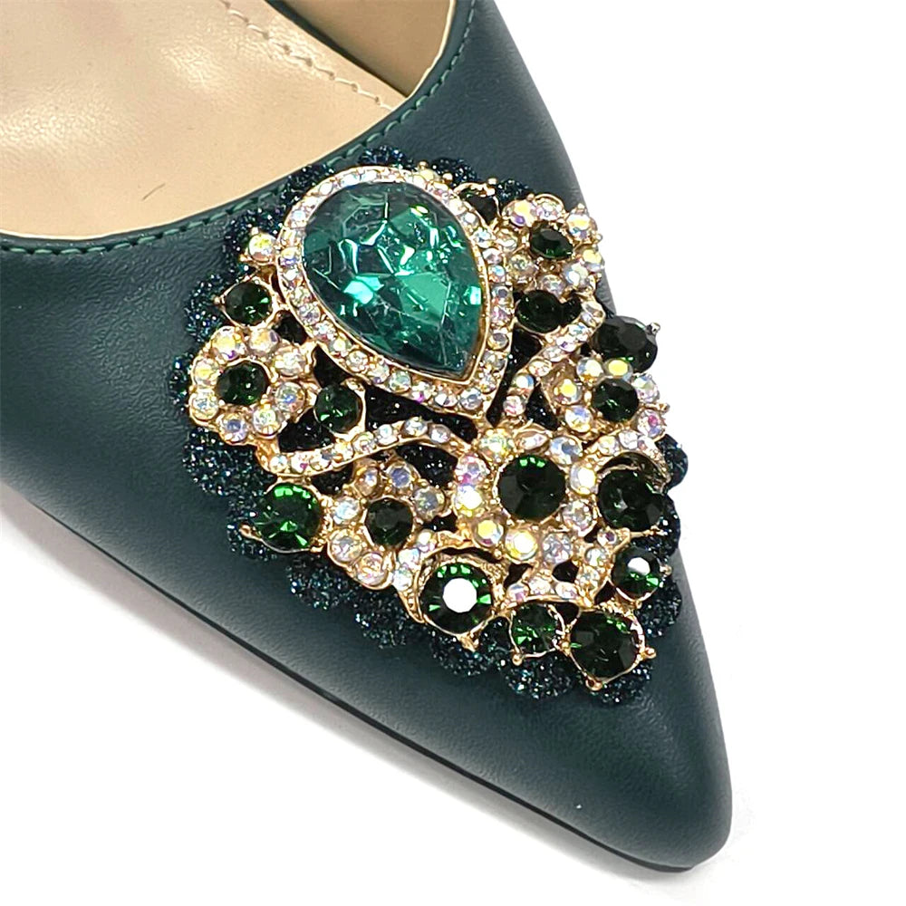 2024 Nigerian Women's Pink High Heel Frosted Crystal Shiny Rhinestone Party Italian Design Pointed Shoes And Bag Set