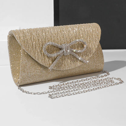 Women Elegant Evening Handbag Shiny Crystal Bow Flap Clutch Purse Envelope Dinner Evening Clutch Bags Wedding Party Prom Purse