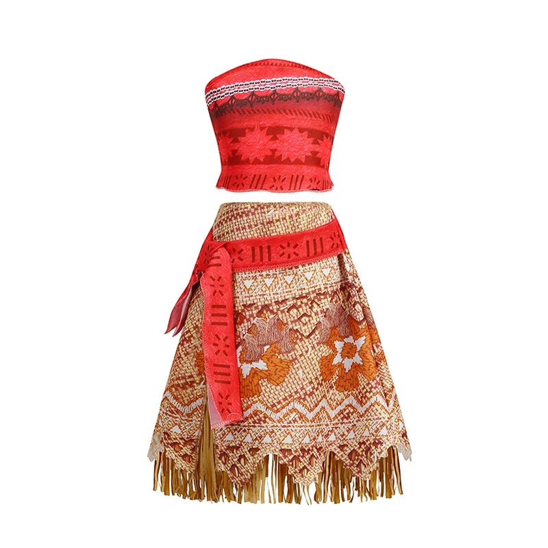 Moana Dress for Kids Girls Princess Vaiana Cosplay Carnival Children Birthday Party Headwear Necklace Pet Pig Chicken Set