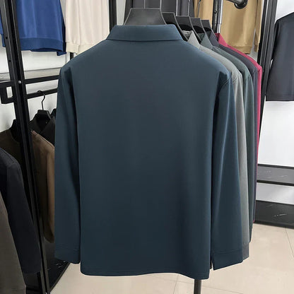 Original Design Men's Polo Shirt Lapel Long Sleeve T-Shirt Autumn New Letter Print Wrinkle-Free Fashion Business Casual Menswear