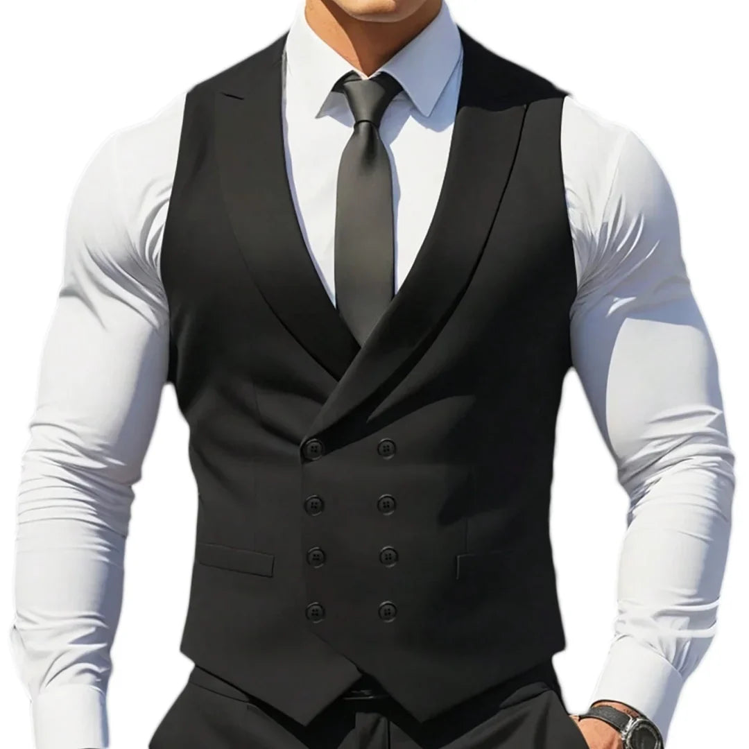 Men Vest Beige With Lapel Solid Double Button Waistcoat For Wedding Birthday Banquet Business Casual Daily Men Suit Vest