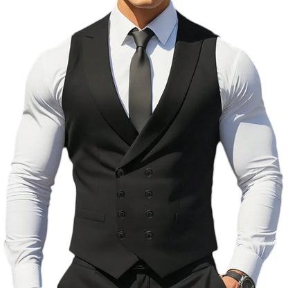 Men Vest Beige With Lapel Solid Double Button Waistcoat For Wedding Birthday Banquet Business Casual Daily Men Suit Vest
