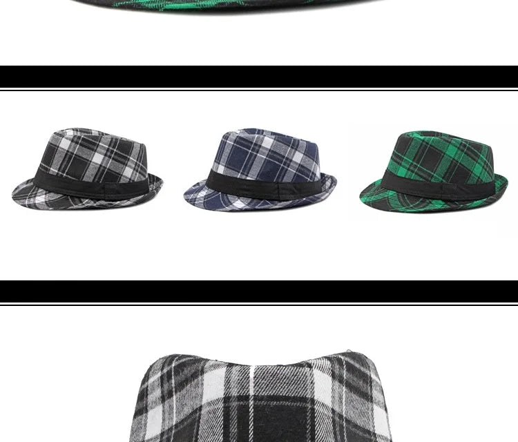 Spring/Summer Classic Versatile Checkered Top Hat Women's British Retro Jazz Fedoras for Men