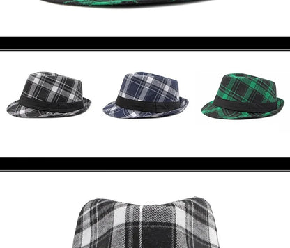 Spring/Summer Classic Versatile Checkered Top Hat Women's British Retro Jazz Fedoras for Men