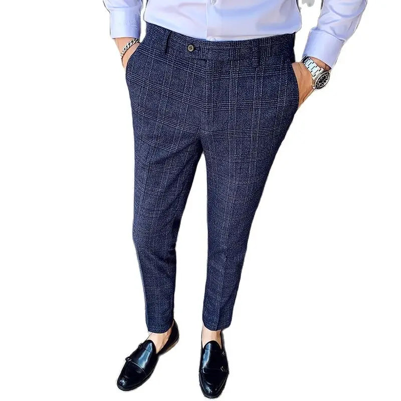 Coffee Brown Men Striped Plaid 3-Piece, Dark Blue Wedding Party Slim Fit Blazers Jacket and Vest with Pants, Asian Size M-5XL