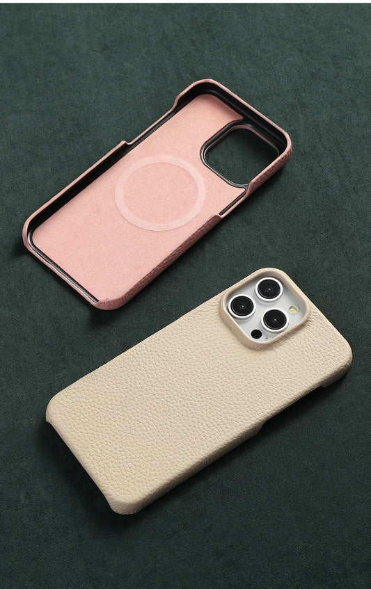 Natural Cowhide Leather for Magsafe Case for iPhone 16 15 Pro Max Promax 15Pro 16Pro Luxury Magnetic Phone Back Cover