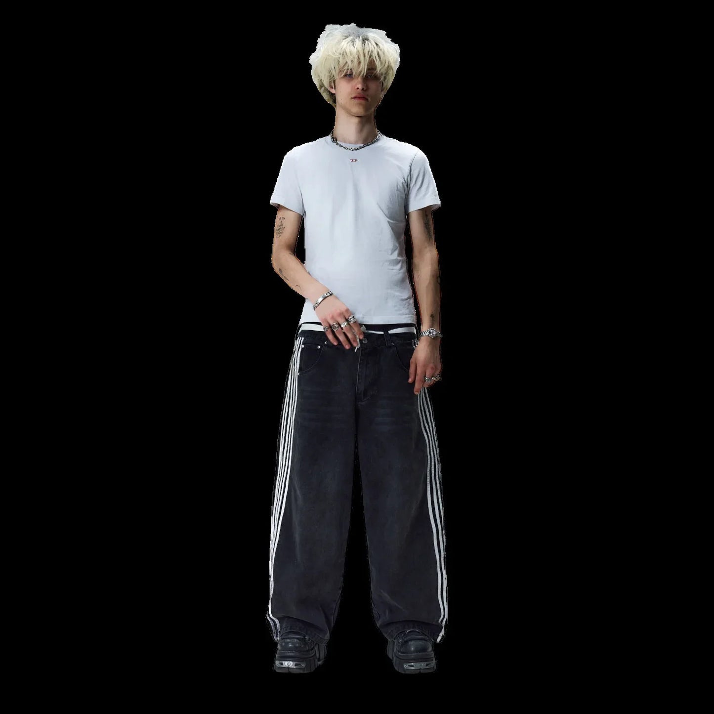 Y2K American Retro High Waisted Jeans Loose Wide Leg Pants Harajuku Style Street Striped Gothic Niche Design Casual Pants