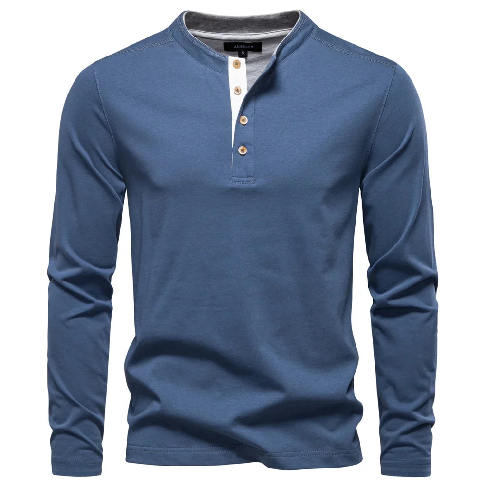 Men's Long SleeveT-shirt Fashion HIgh Quality Cotton t shirt for man button collar basic tshirt