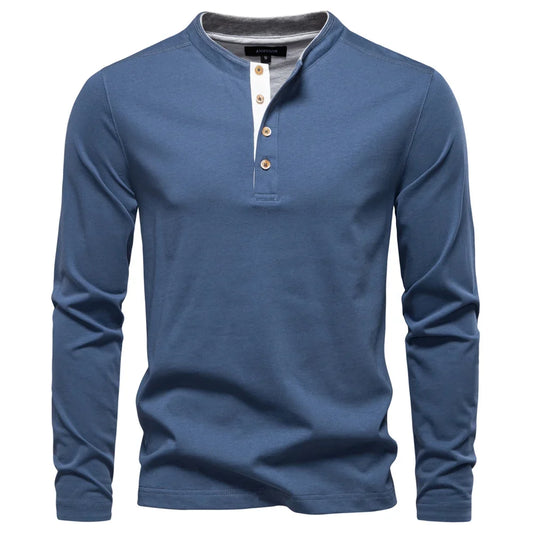 Men's Long SleeveT-shirt Fashion HIgh Quality Cotton t shirt for man button collar basic tshirt