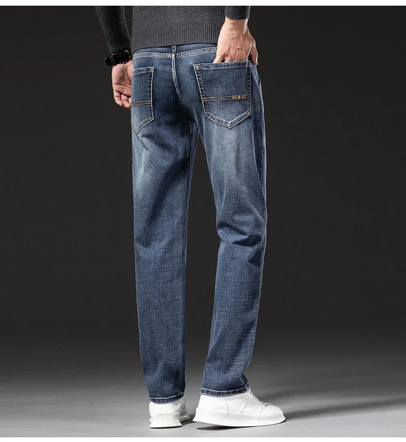 New Spring Summer Plus Size 40 42 44 Men Straight Loose Jeans Business Fashion Denim Stretch Pants Male Brand Trousers