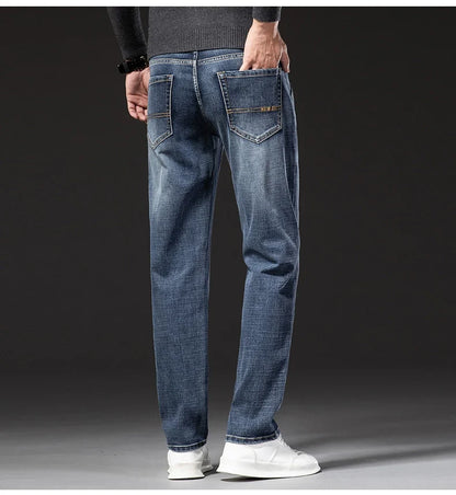 New Spring Summer Plus Size 40 42 44 Men Straight Loose Jeans Business Fashion Denim Stretch Pants Male Brand Trousers