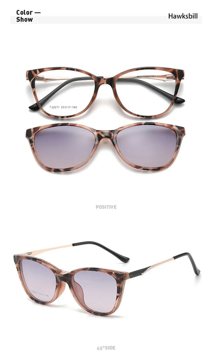 New Women's Cat Eye Polarized Sunglasses with Magnetic Clip Customizable Myopia Prescription Lens Reading Glasses