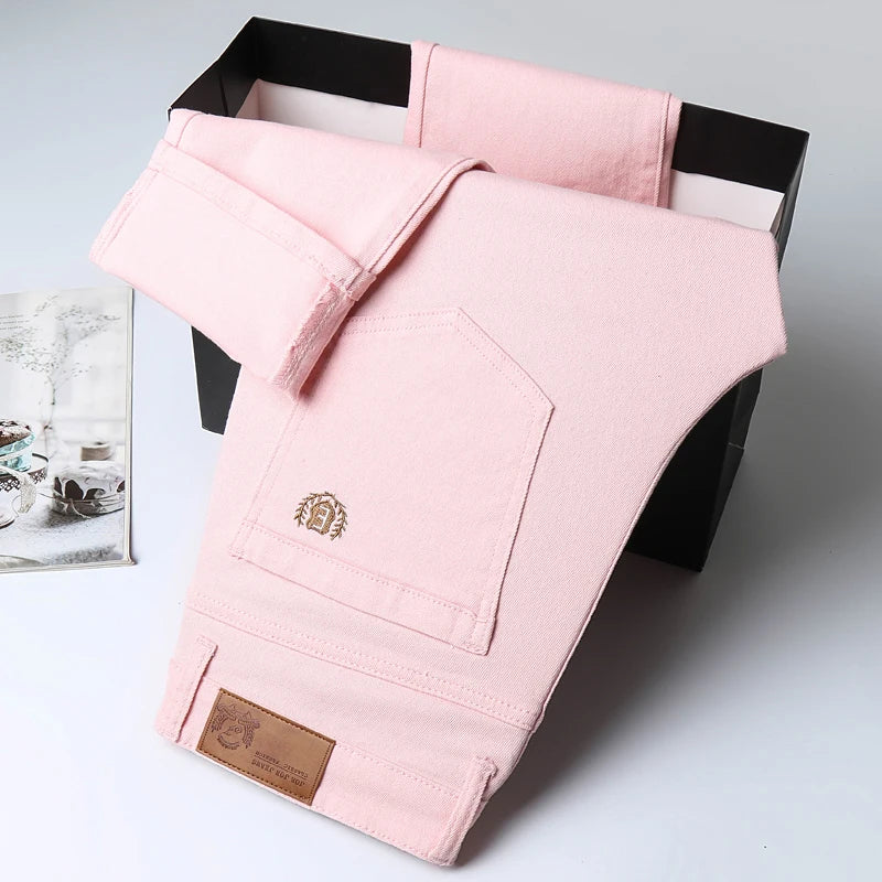 Spring New Men's Casual Jeans Fashion Korean Elastic Cotton Denim Pants Youth Trend Solid Color Fit Straight Trousers