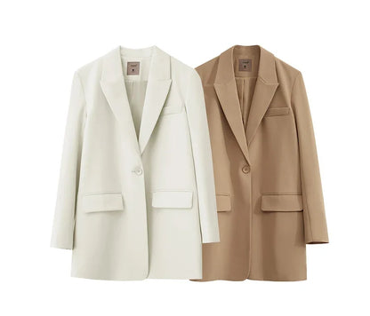 Minimalism Blazer for Women Korean 2023 Sping New Loose Office Lady Women's Jacket Fashion Black Solid Female Coat 12321065