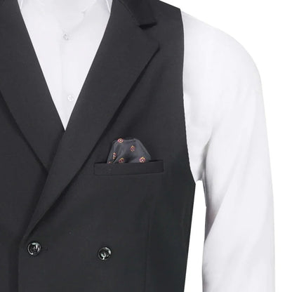 Men Vest Black Solid Double Button With Lapel Waistcoat For Business Wedding Party Banquet Prom Daily Casual Men Suit Vest