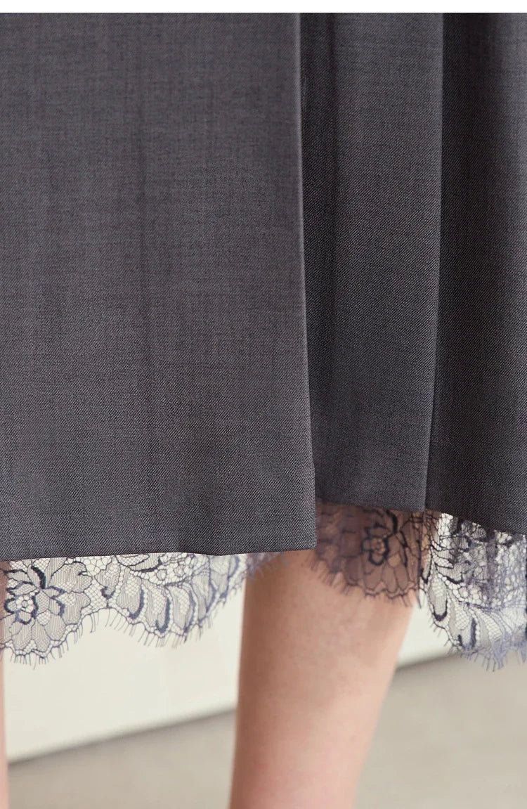 Minimalism Skirts for Woman 2025 Spring New Elegant Patchwork Lace Women's Clothing Retro Lady A-Line Pleated Skirt12443013