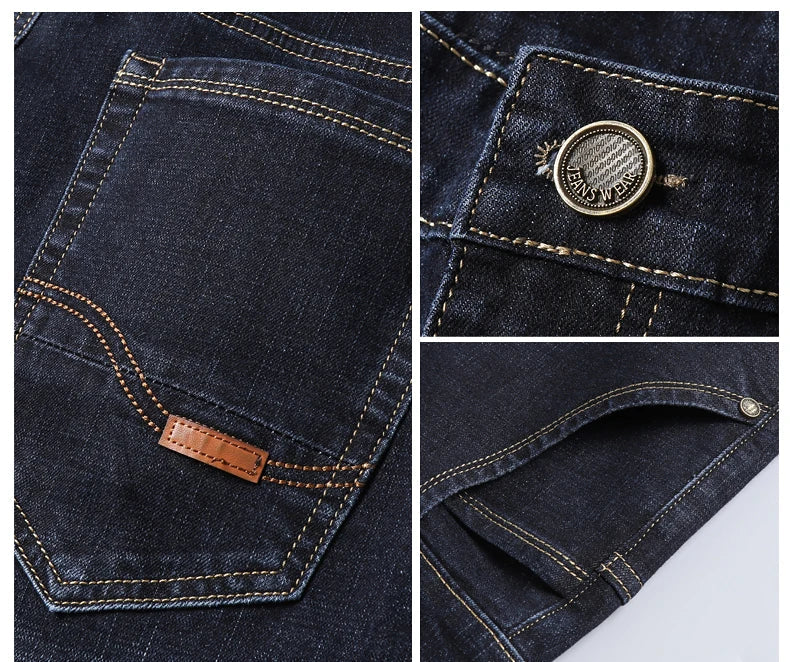 New Men's Fashion  Business Casual Stretch Slim Jeans Classic Trousers Denim Pants Male Black Blue