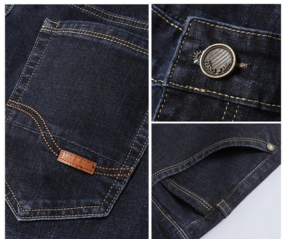 New Men's Fashion  Business Casual Stretch Slim Jeans Classic Trousers Denim Pants Male Black Blue