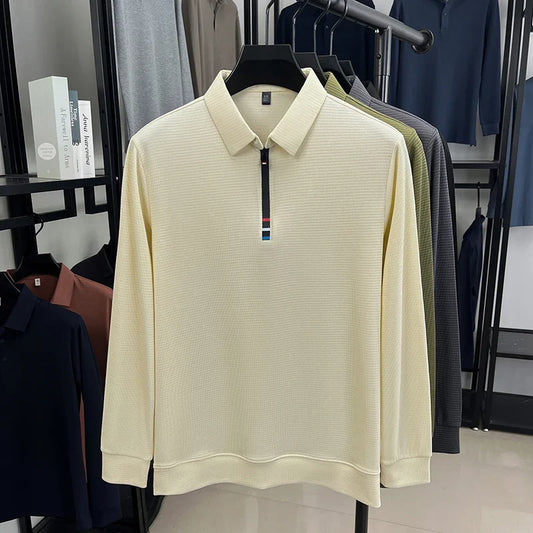 Light luxury half zipper men long sleeve polo shirt high-quality unique checkered printed Korean style trend new casual T-shirt