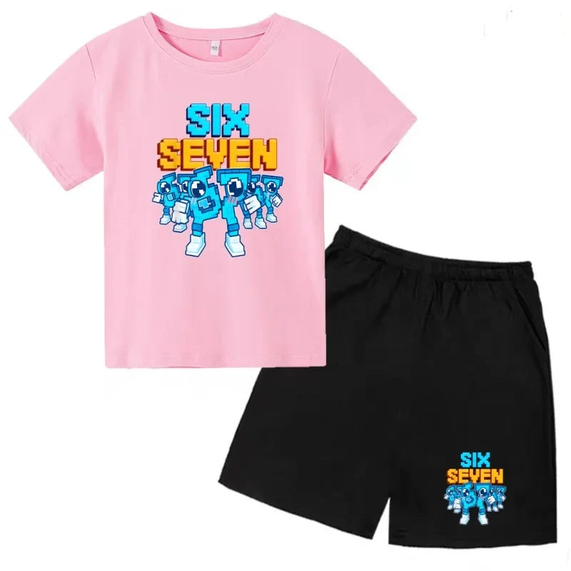 New 67 Number Six Seven Print Kids Cool Summer T-shirt 3-12Yrs Clothes Cartoon Short-sleeved+Shorts Boys Girls Sports Casual Set