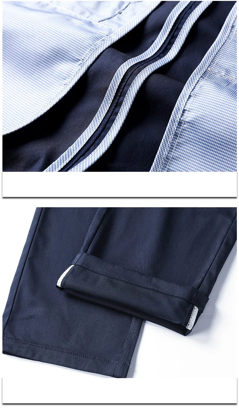 New Summer Cosy Soft Bamboo Fiber Straight Suit Pants Men Business Stretch Thin Navy Blue Casual Trousers Male Large Size 40 42