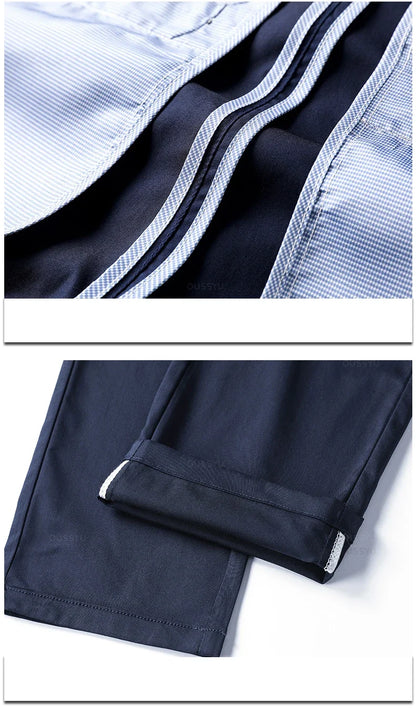 New Summer Cosy Soft Bamboo Fiber Straight Suit Pants Men Business Stretch Thin Navy Blue Casual Trousers Male Large Size 40 42