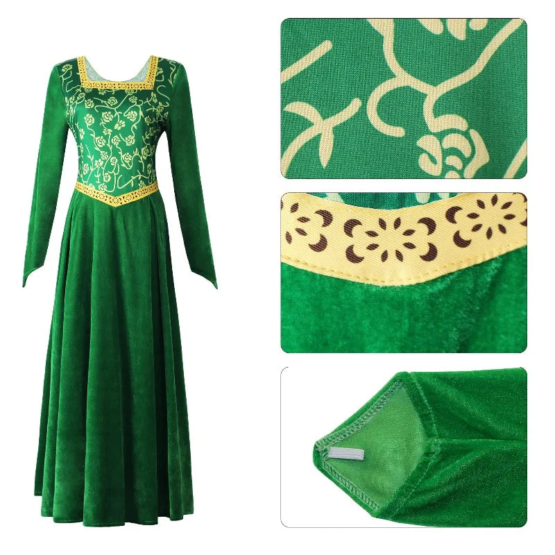 Cosplay Shrek Costume Anime Fiona Princess Dress Wig Woman Long Sleeves Green Dress Halloween Cosplay Halloween Carnival Clothe