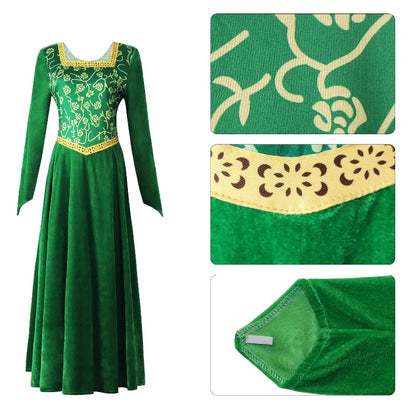 Cosplay Shrek Costume Anime Fiona Princess Dress Wig Woman Long Sleeves Green Dress Halloween Cosplay Halloween Carnival Clothe