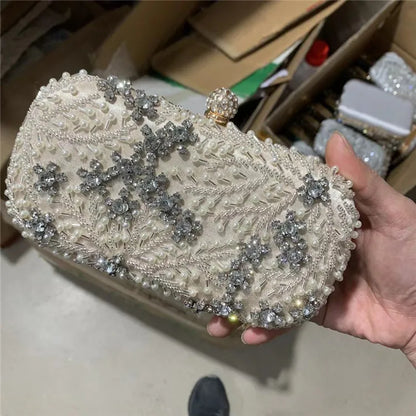 Women's Clutch Bag Crystal Pearl Clutch Purse Luxury Handbag Embroidery Evening Bag Wedding Bag for Bridal Shoulder Bag ZD1529