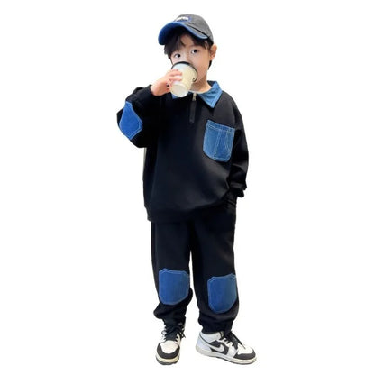 Colorblock Sweatshirt Set Children's Suit for Boy 2025 New Clothing Outdoor Clothes Winter Kids Men's Sets Boys Boy's Top Bottom